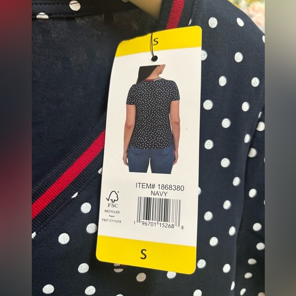 Tommy Hilfiger Navy and White Polka Dot V-Neck Casual Tee NWT Sz S New With tags - Picture 7 of 7